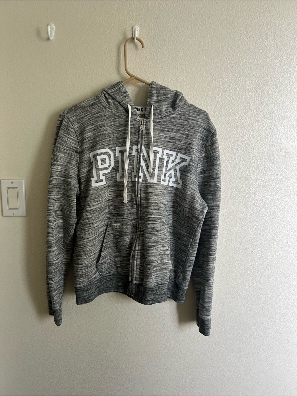 Victoria's Secret PINK Grey Marled Hoodie with Logo Trim